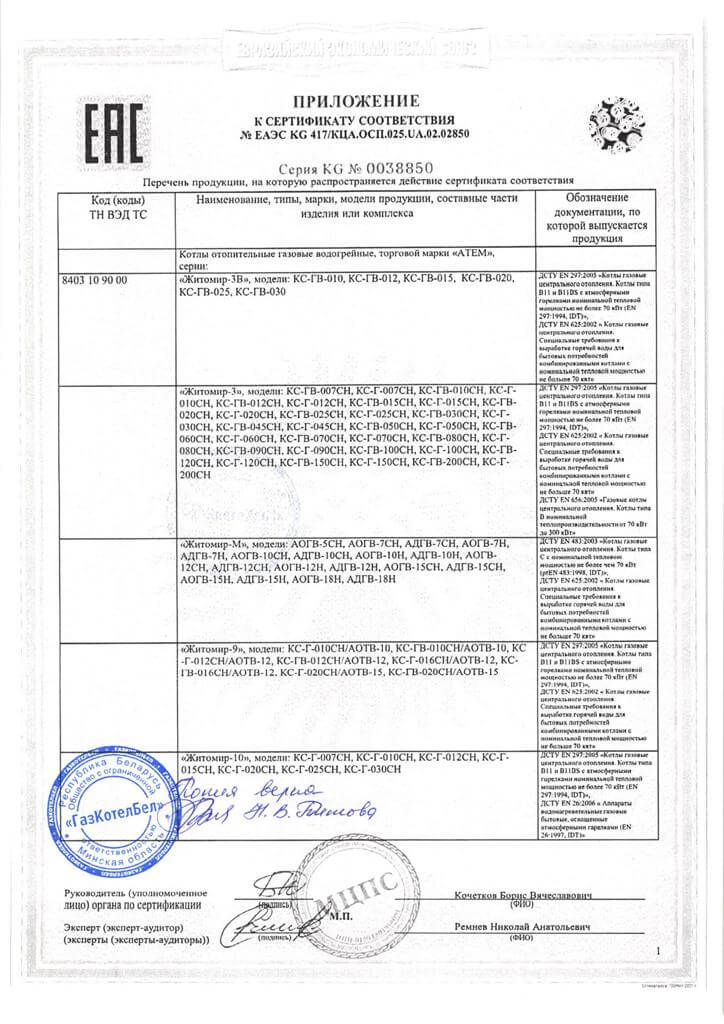 Сертификат на продукцию торговой марки «АТЕМ» (Житомир)